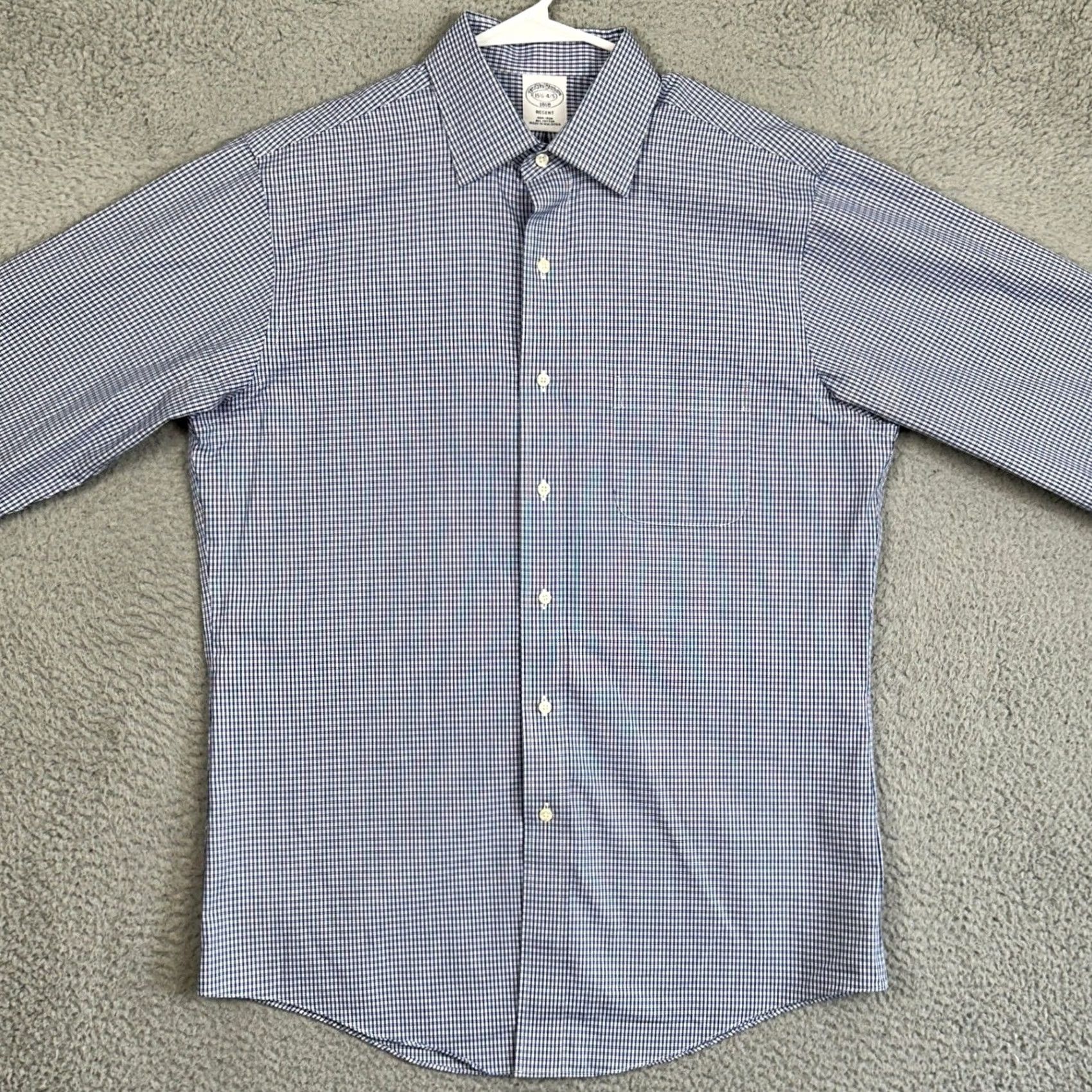 Brooks Brothers Brooks Brothers Regent Dress Shirt Mens 15.5 4-5 Navy Blue Plaid Button Up EUC Size 42R - 3 Thumbnail