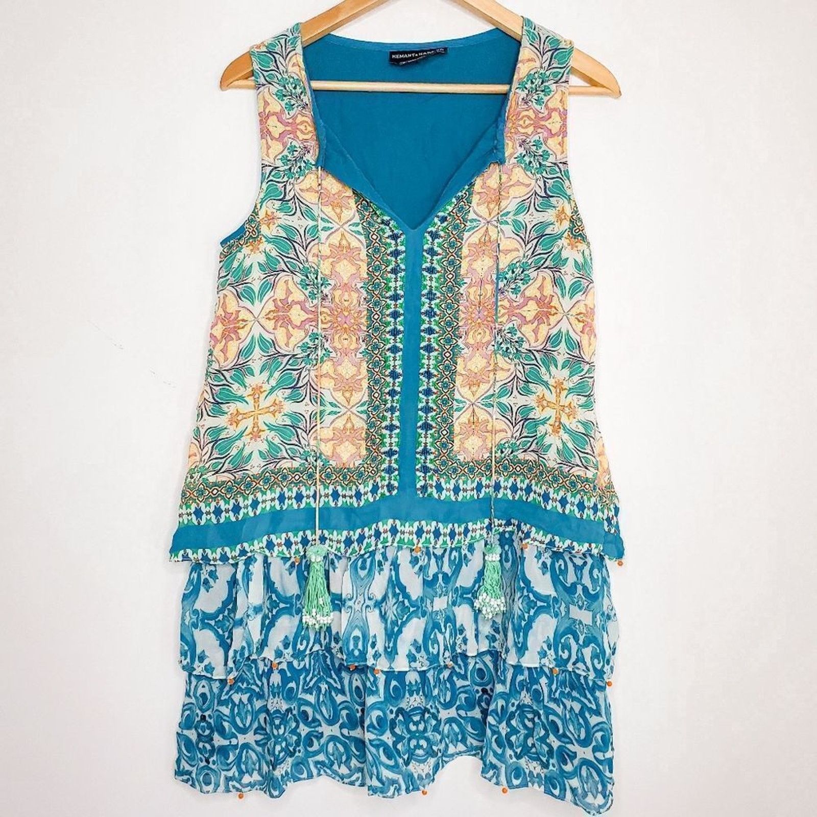 Hemant & Nandita Hemant & Nandita Blue Floral Moana Silk Shift Dress Size S Size S / US 4 / IT 40 - 2 Thumbnail