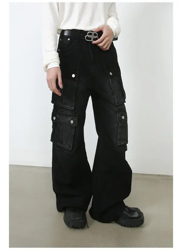 Japanese Brand Washed Loose Straight Wide Leg Cargo Jeans Size US 32 / EU 48 - 3 Thumbnail