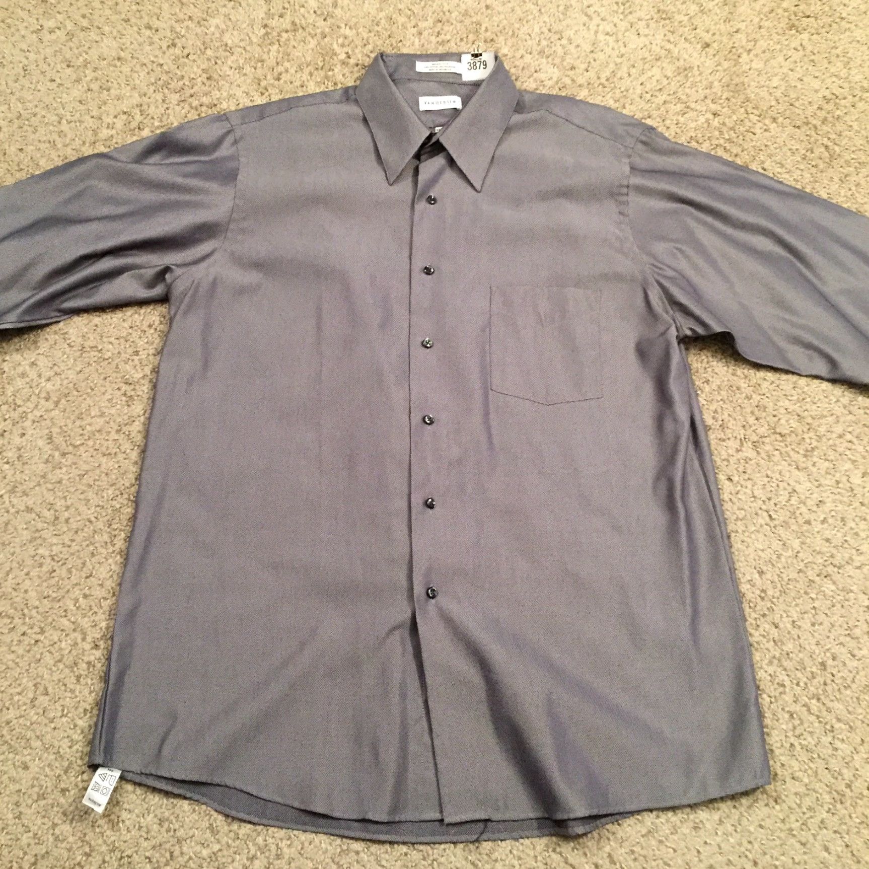 Van Heusen VAN HEUSEN Button-Up Shirt Mens L Gray Long Sleeve Textured Size US L / EU 52-54 / 3 - 5 Thumbnail