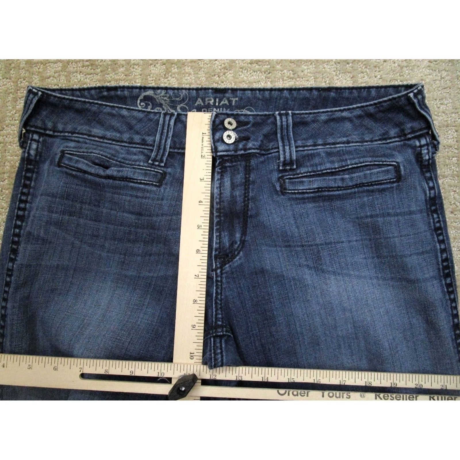 Ariat Ariat Jeans Bootcut Women 32 Tall Blue Dark Wash 5-Pocket Denim Stretch Cowgirl Pants Linked Logo Womens Jeans Size 24" / US 00 / IT 34 - 6 Thumbnail