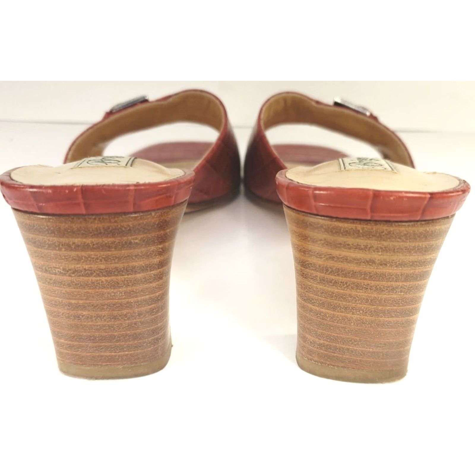 Brighton Brighton Tyler Croc Embossed Red Pump Sandals Women's 7 Slip On Leather M Heel Block Animal Print Slide Shoes, Italy, Handmade No, Vintage No Size US 7 / IT 37 - 6 Thumbnail