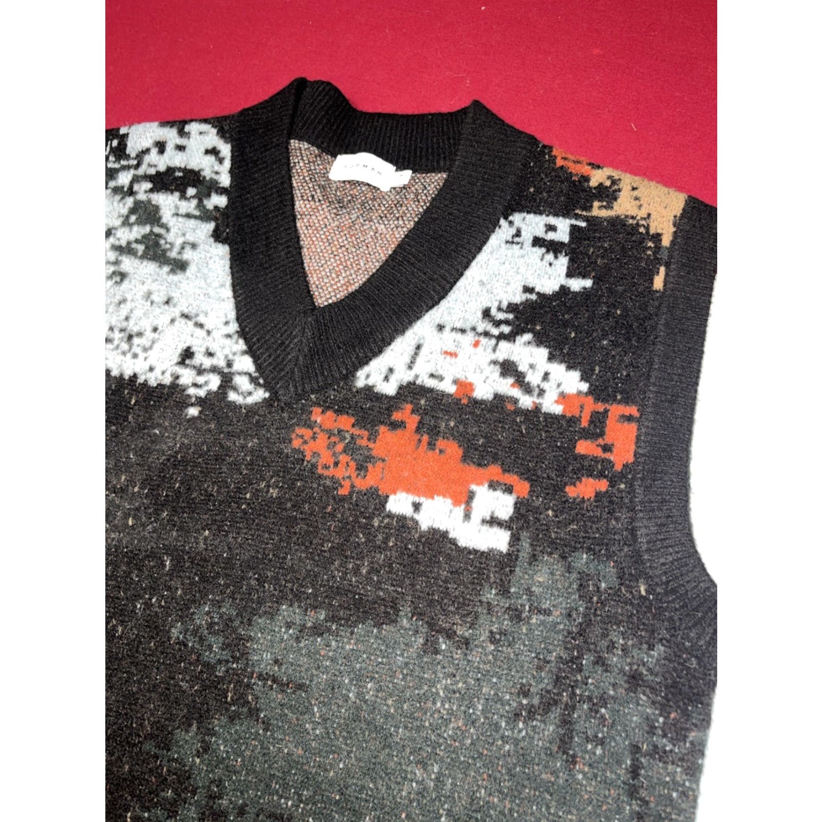 Topman TopMan V Neck Vest Colorful KnIT Blotchy Geometric Knit Sleeveless Medium Men’s Size US M / EU 48-50 / 2 - 5 Thumbnail