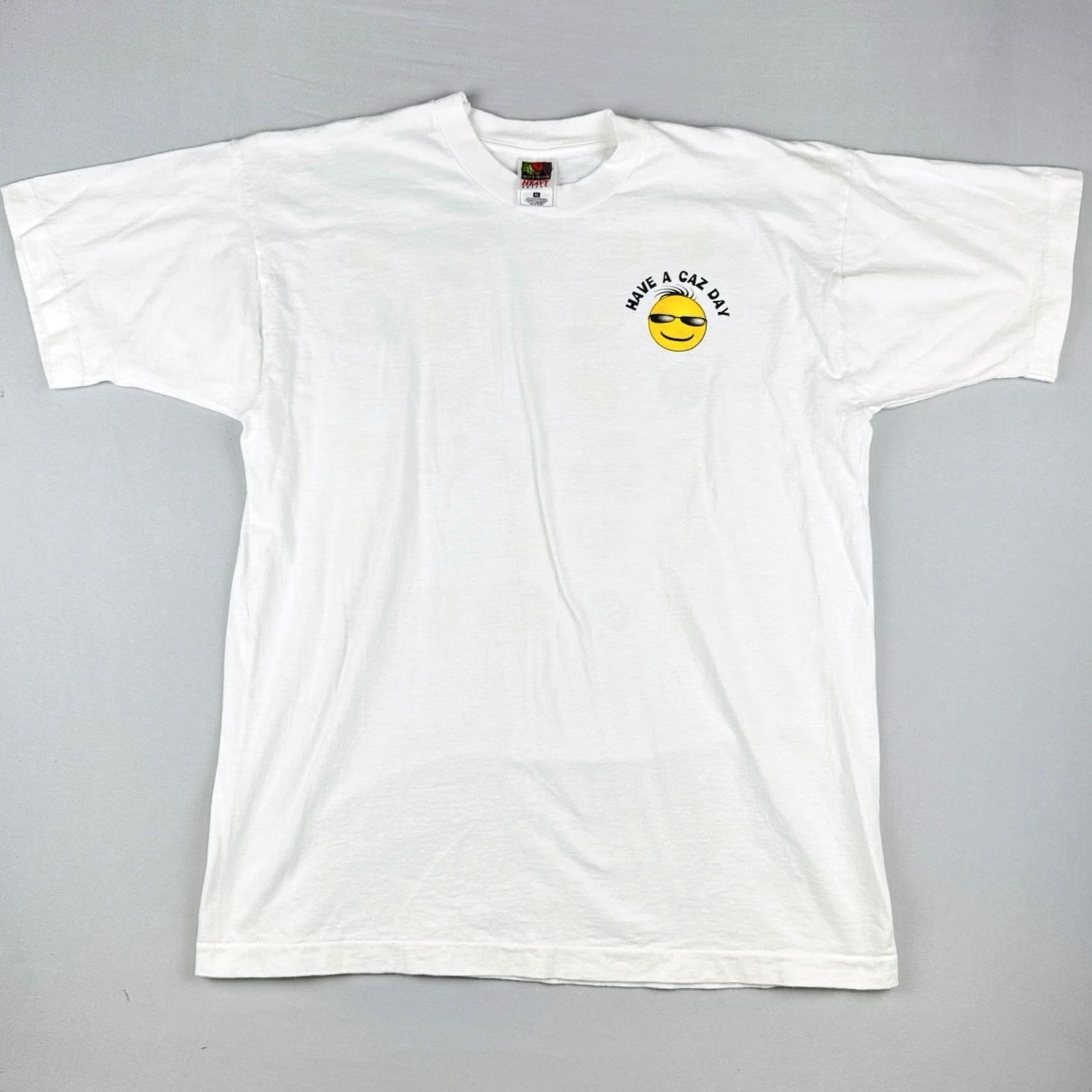 Fruit Of The Loom VINTAGE 90s Have A Day Smiley Face Tshirt XL White Single Stitch Fruit of the Loom Mens Size US XL / EU 56 / 4 - 2 Thumbnail