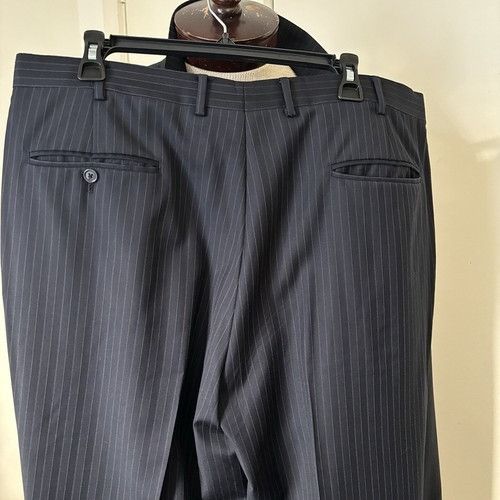 Jos. A. Bank Jos. A. Bank Mens 44L Navy Striped 100% Wool 2 Piece Suit Wi Size 44L - 19 Thumbnail