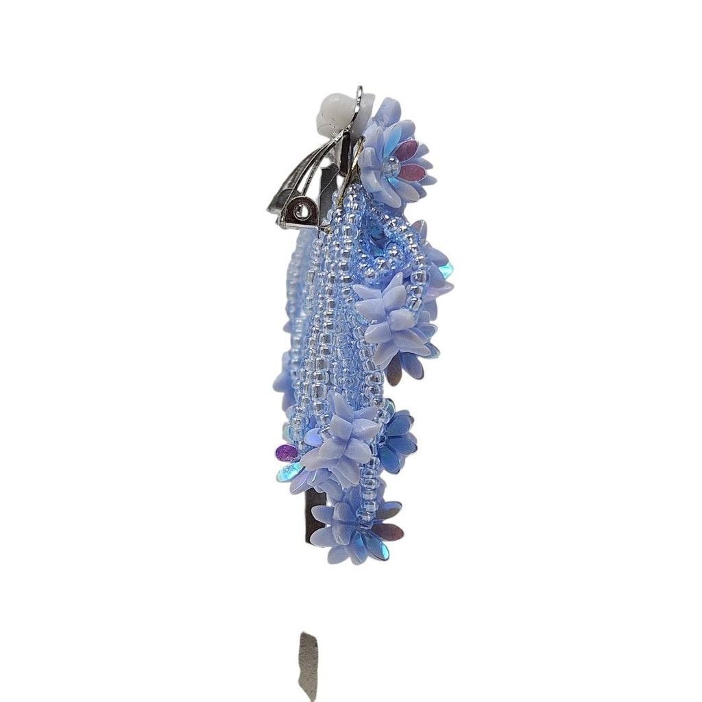 Handmade Whimsical iridescent blue beaded flower clip on earrings Size ONE SIZE - 3 Thumbnail