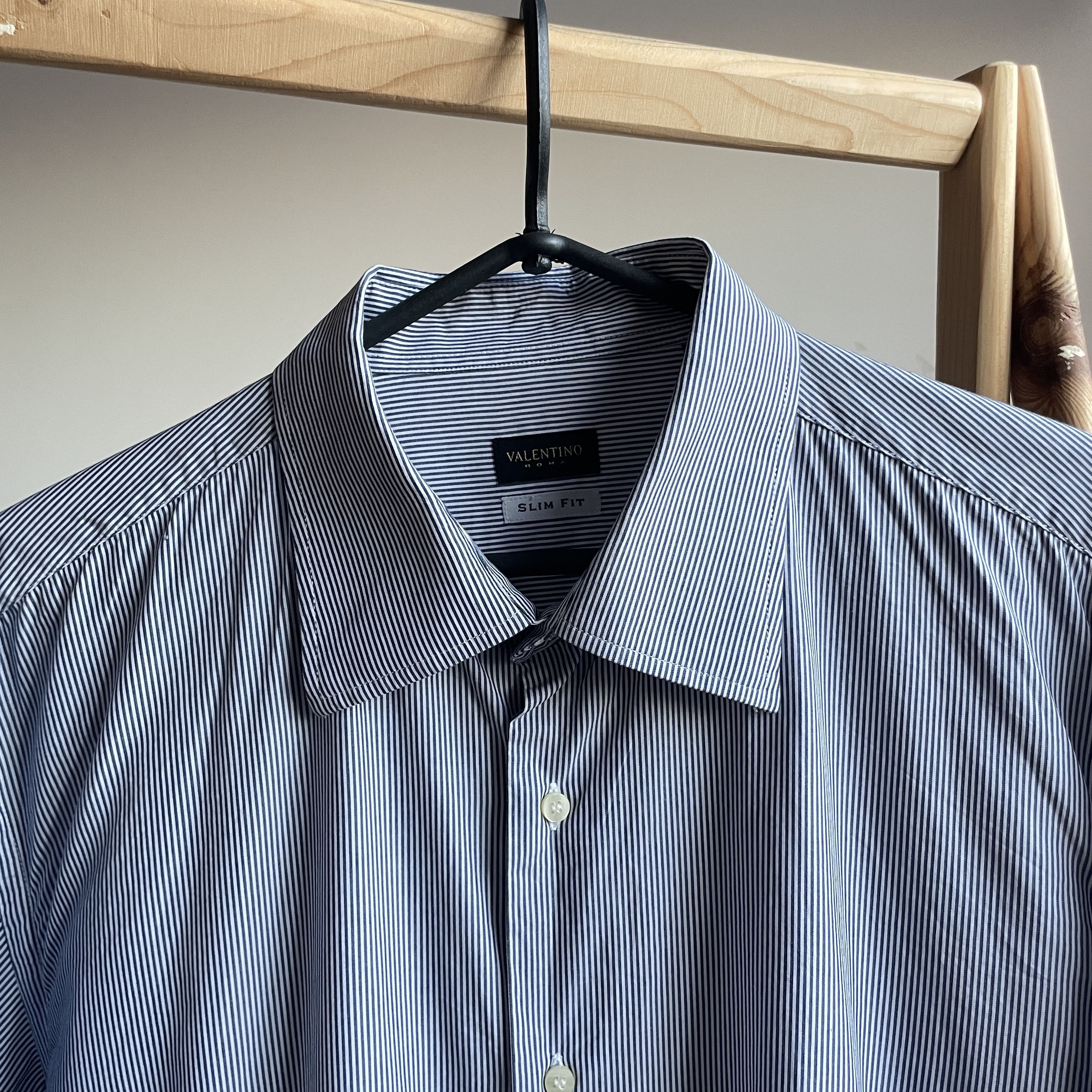 Valentino Valentino Roma Slim Fit Striped Dress Shirt Size 45 Size 44R - 4 Thumbnail