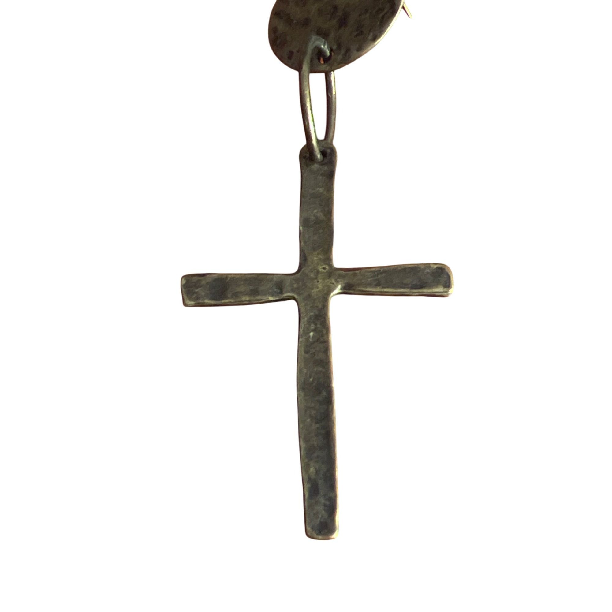 Other Rustic Brass Cross Pendant SINGLE Earring Hammered Hook 3.75 Size ONE SIZE - 2 Thumbnail