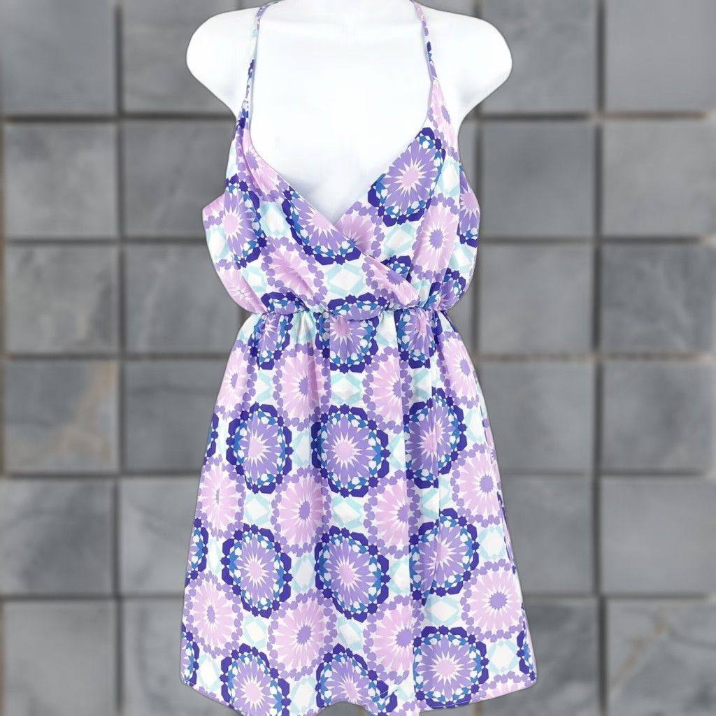 Vintage EVERLY Dress Women S Purple Floral Knee Length Sleeveless V-Neck A-Line Casual Holiday - Womens Size S / US 4 / IT 40 - 1 Thumbnail