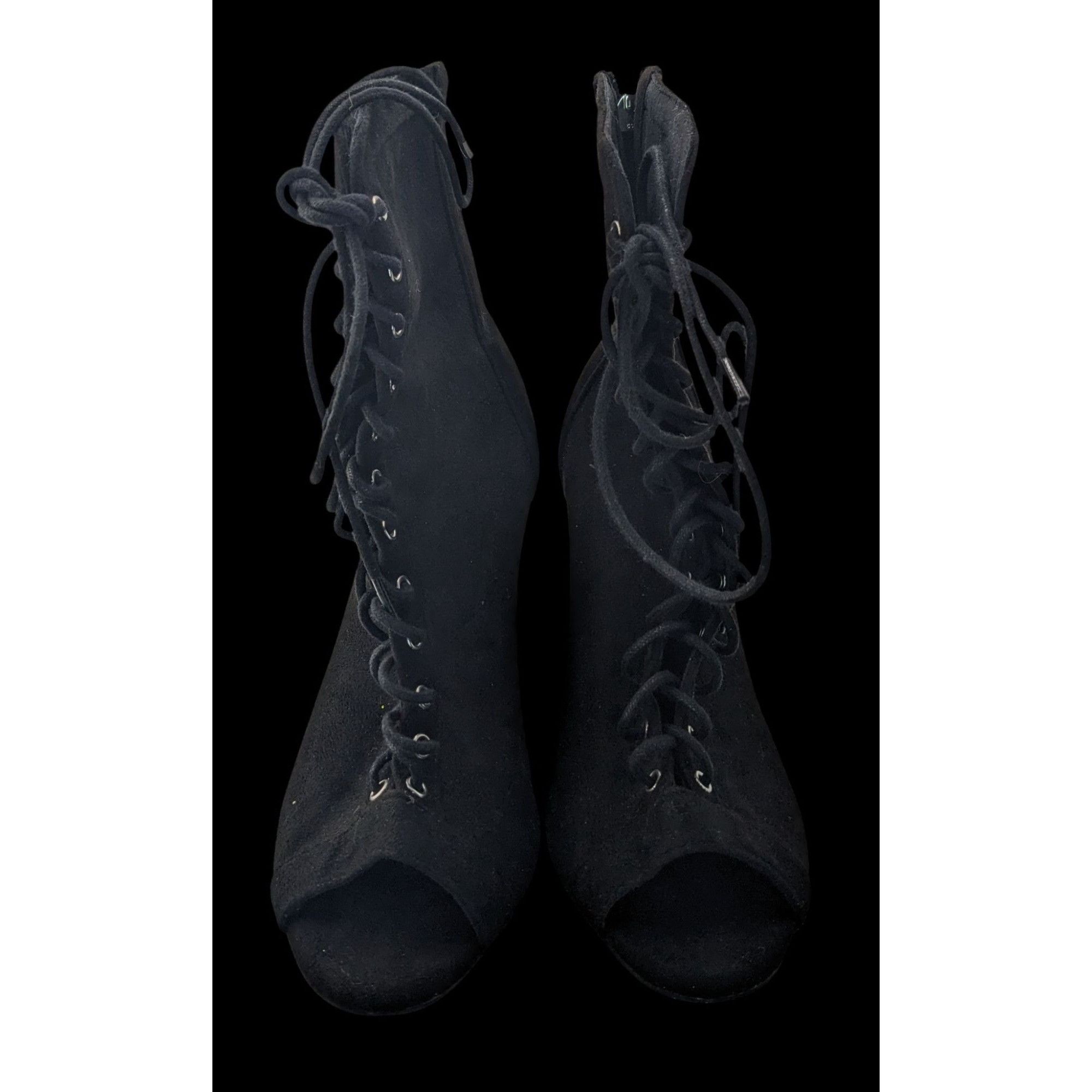 Other Burju Gothic Black Lace-Up Peep Toe Heeled Booties Size 9 Su Size US 9 / IT 39 - 6 Thumbnail