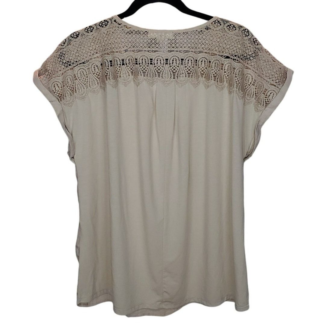 Other Indigo Rose Beige Lace Shoulder Blouse Short Sleeve Top 1X Size XL / US 12-14 / IT 48-50 - 2 Thumbnail