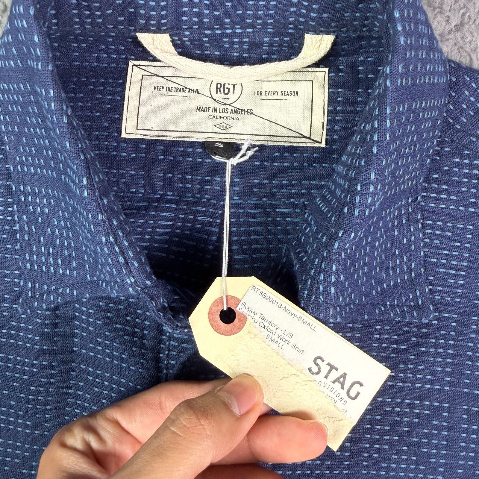 Rogue Territory Rogue Territory Sashiko Oxford Work Shirt Mens S Blue USA Size US S / EU 44-46 / 1 - 4 Thumbnail