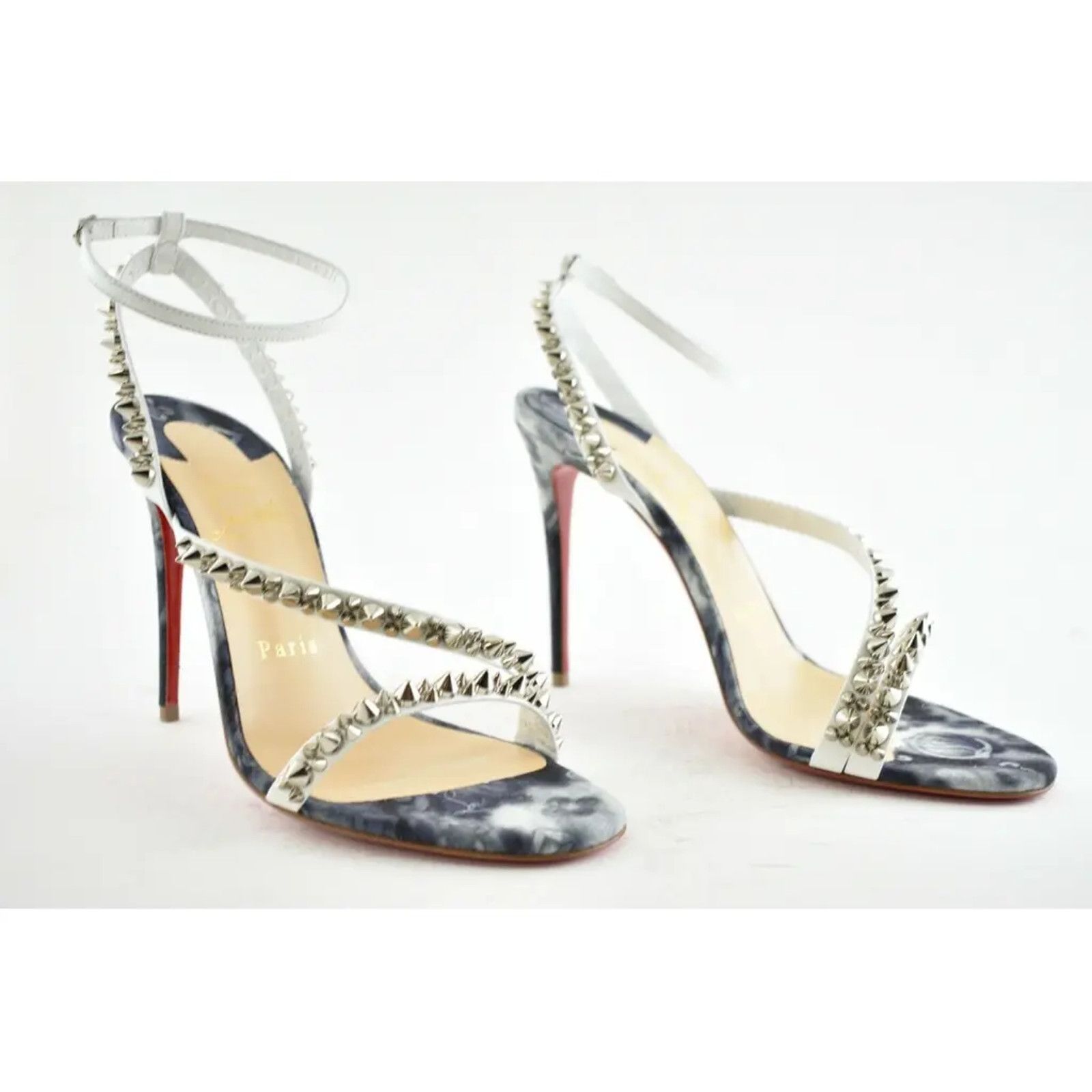 Christian Louboutin Mafaldina Spikes 100 Blue Jeans Strap Sandal Heel Pump 40 Size US 10 / IT 40 - 4 Thumbnail