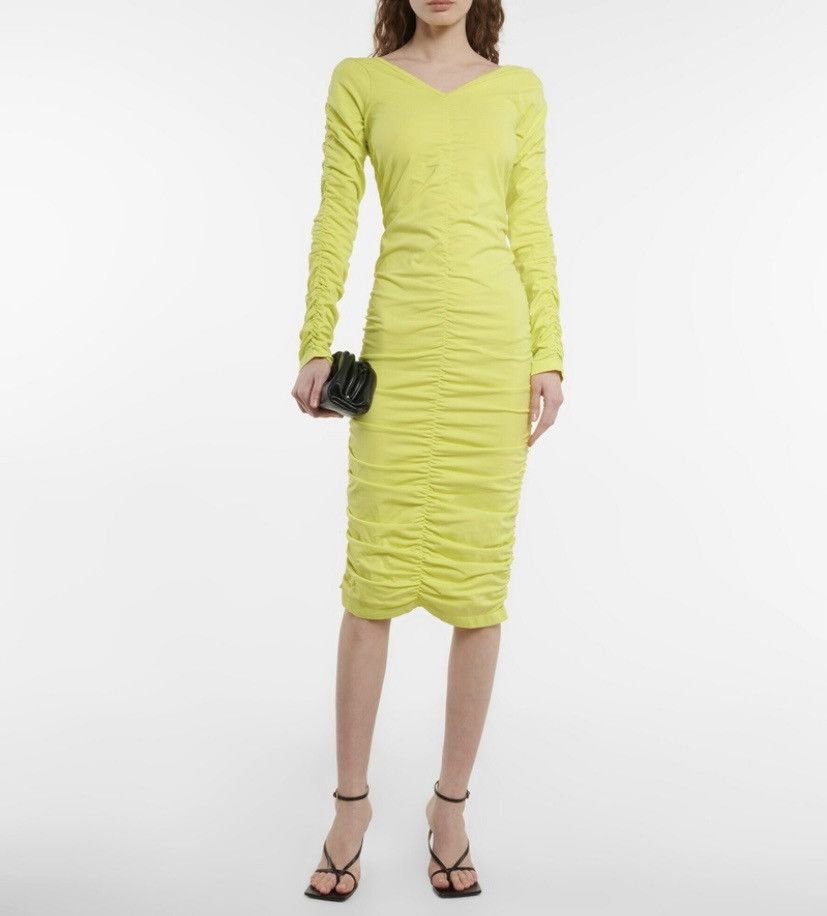 Helmut Lang Helmut Lang Ruched Midi Dress Acid Lime Size S / US 4 / IT 40 - 3 Thumbnail