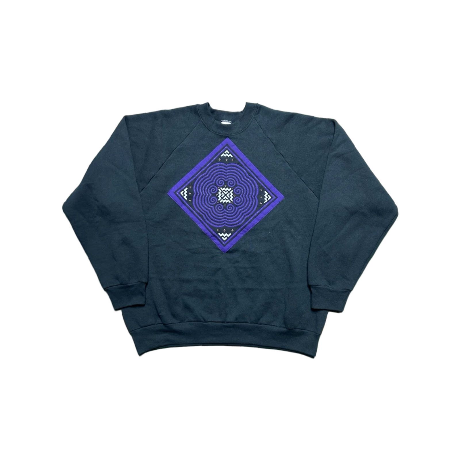 Fruit Of The Loom VINTAGE 90s Fruit of the Loom Sweatshirt Geometric Crewneck Large Black Mens Size US L / EU 52-54 / 3 - 1 Thumbnail