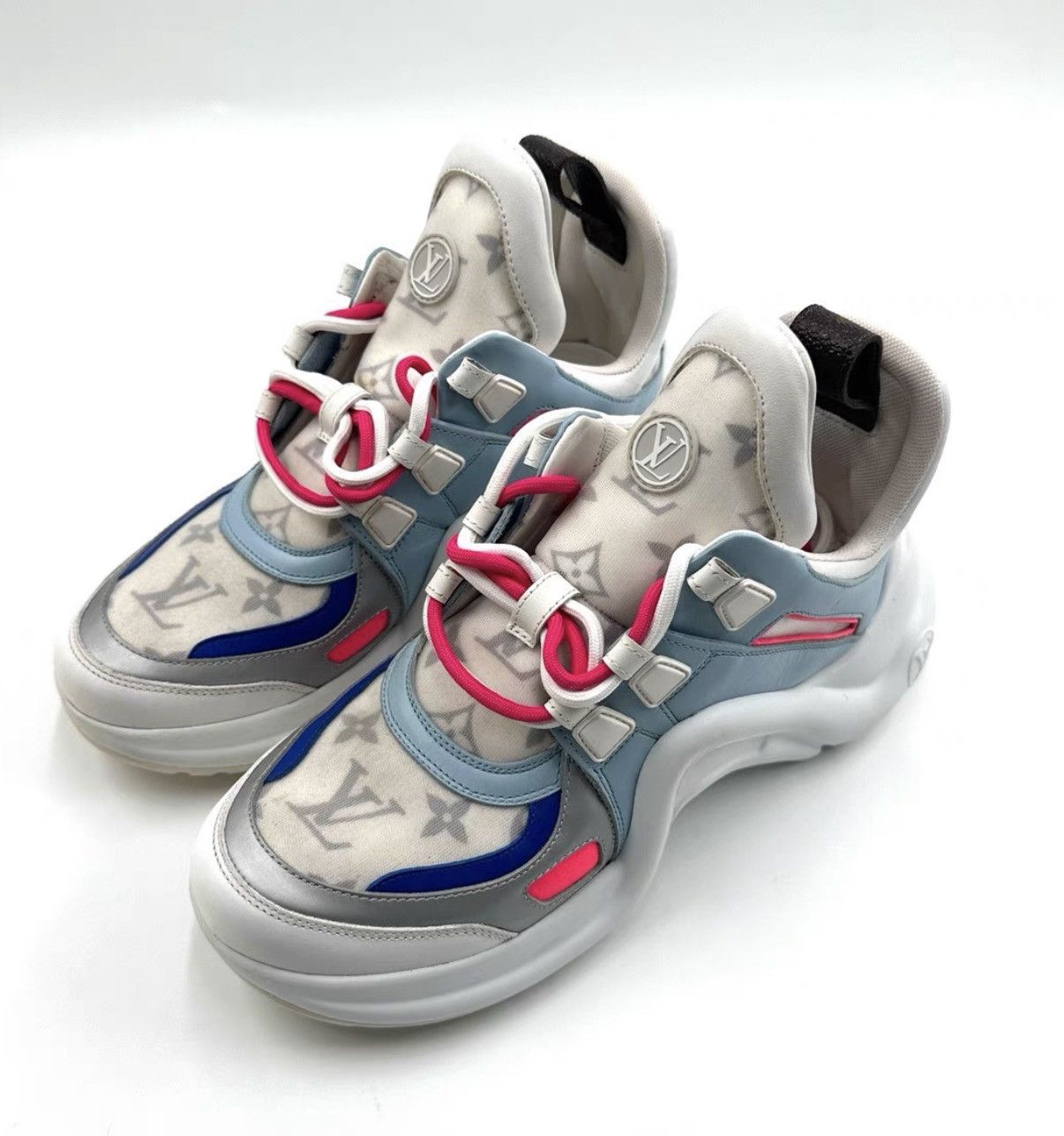 Louis Vuitton Louis VVuitton Pink White Blue Monogram Dad Sneakers K12 Size US 7.5 / IT 37.5 - 1 Thumbnail