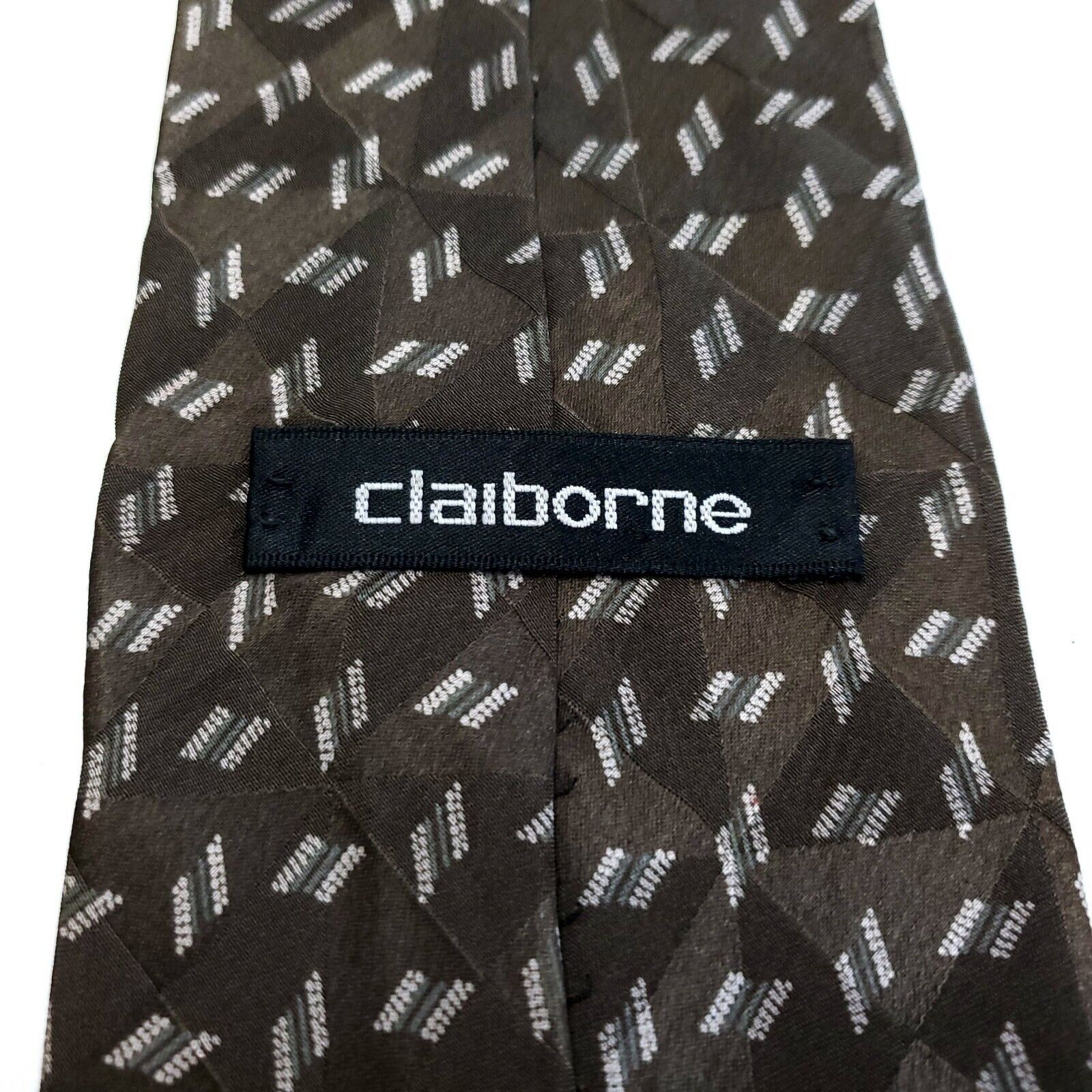 Liz Claiborne Claiborne Green Short Wide Print Geometric Silk Tie Size ONE SIZE - 3 Thumbnail