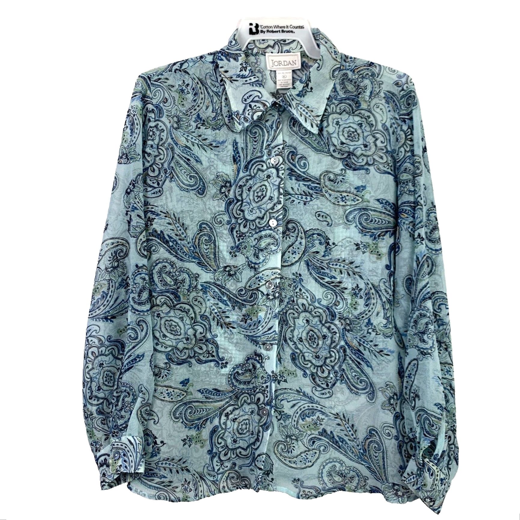 Jordan Brand VINTAGE Jordan Shirt XL Blue 1990s Sheer Polyester Secretary/Geek Long Sleeve Size XL / US 12-14 / IT 48-50 - 2 Thumbnail