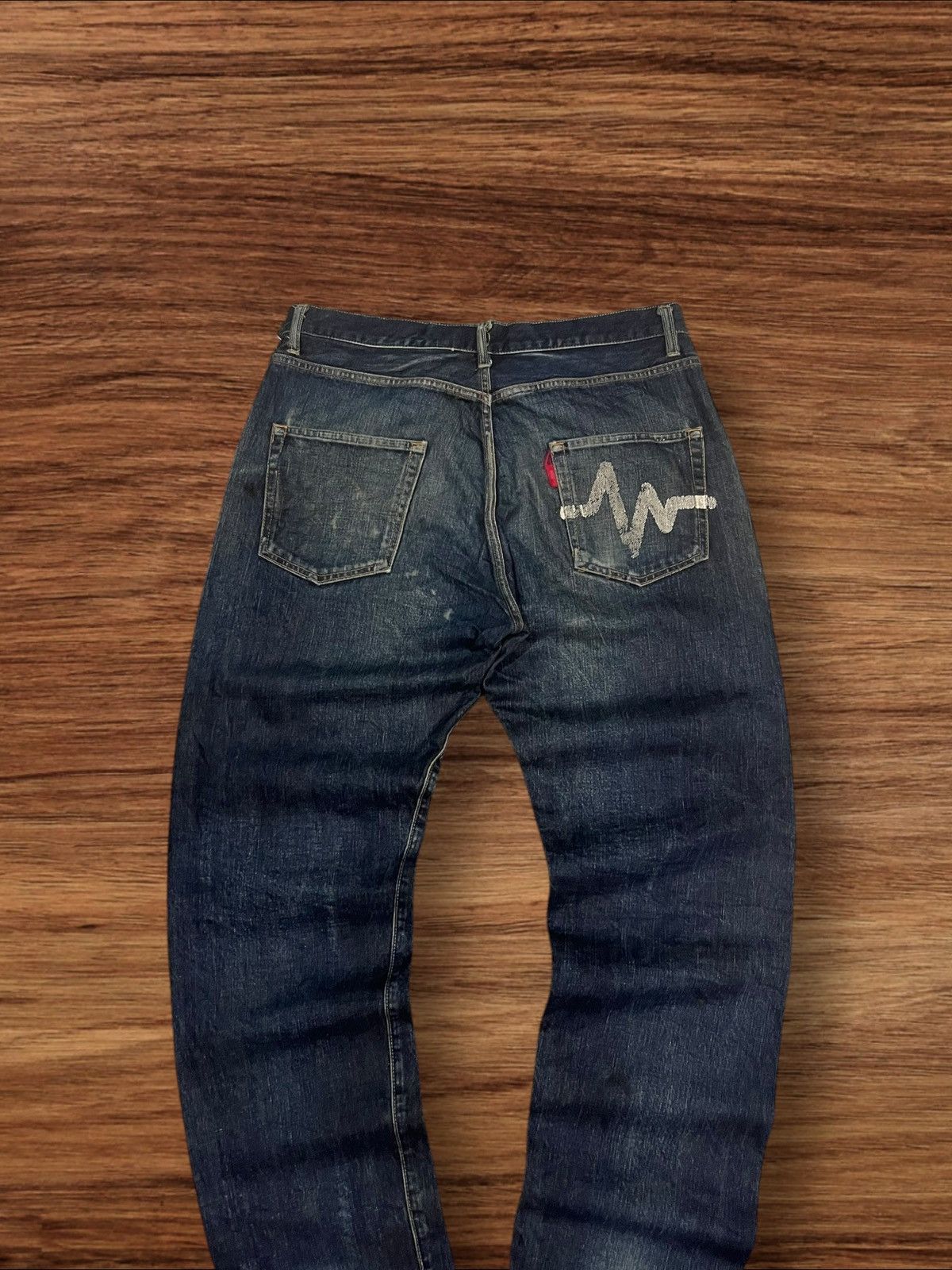 WHIZ LIMITED Whiz Limited Mud Indigo Washed Distress Selvedge Loose Jeans Size US 33 - 6 Thumbnail