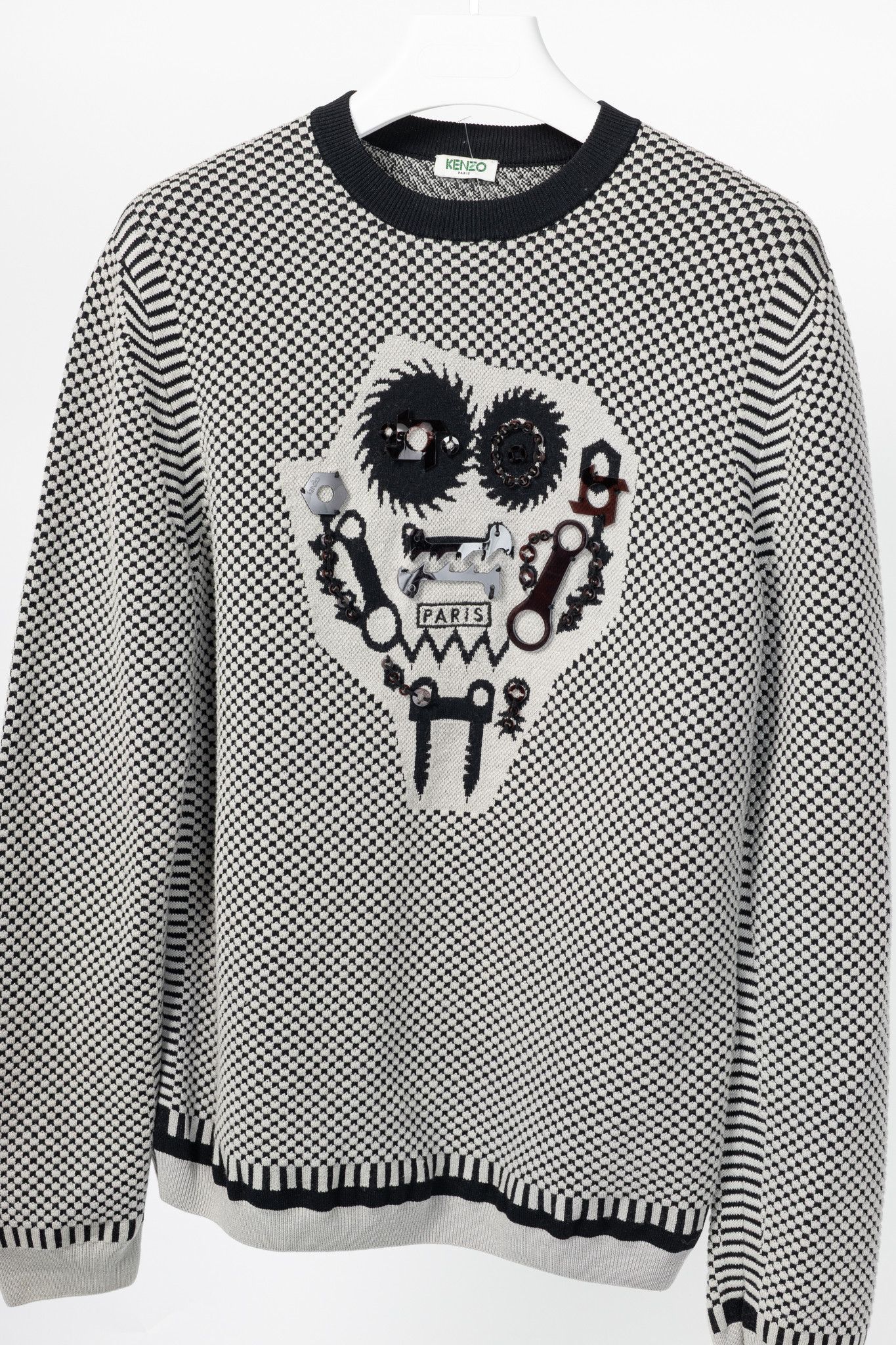 Kenzo Kenzo Grey Wool-Blend Gear Jacquard Sweater Size US L / EU 52-54 / 3 - 3 Thumbnail