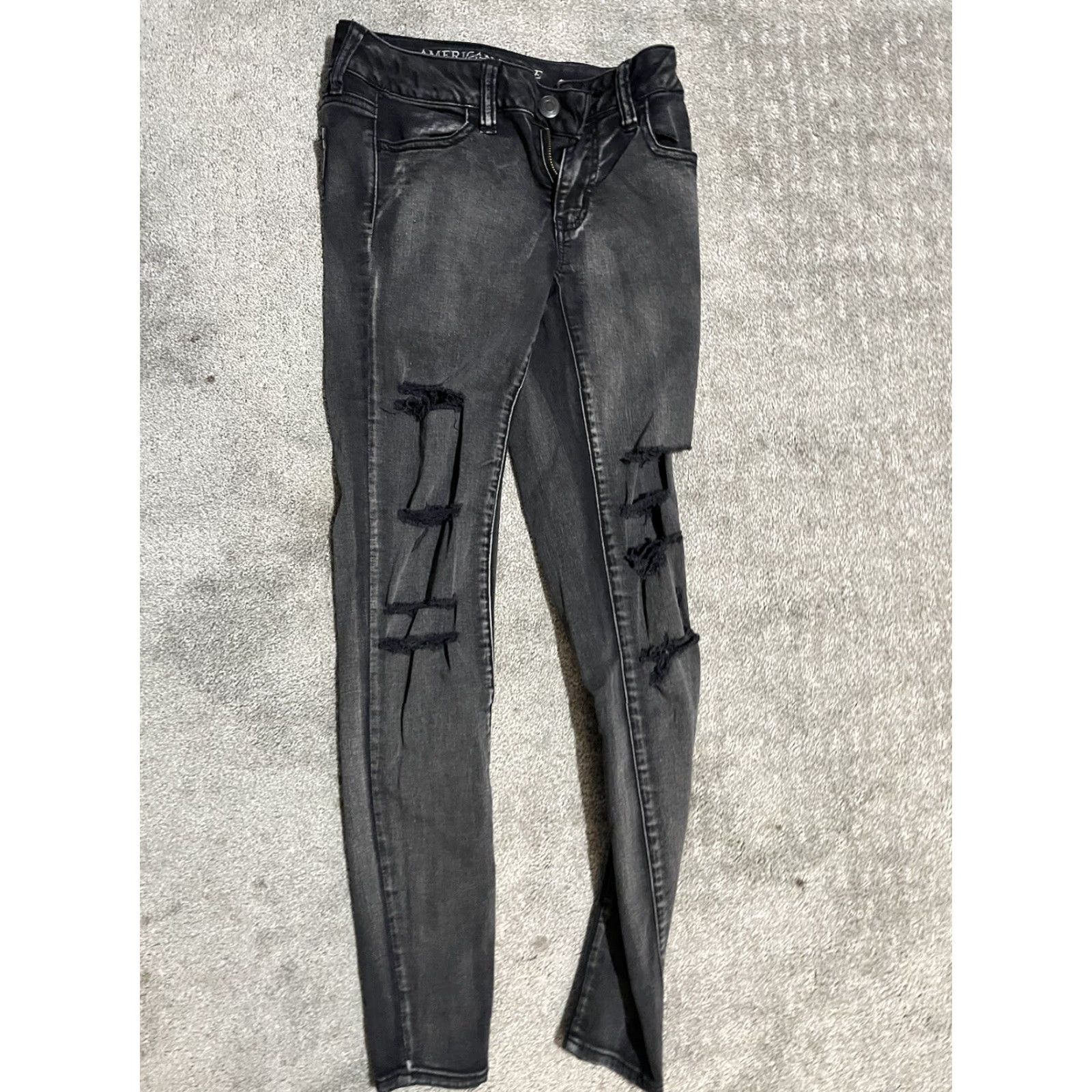 American Eagle Outfitters VINTAGE American Eagle Black Jegging Pants Women's 0 Regular Solid Distressed Stretch Denim Jeans Size 25" / US 0 / IT 36 - 4 Thumbnail
