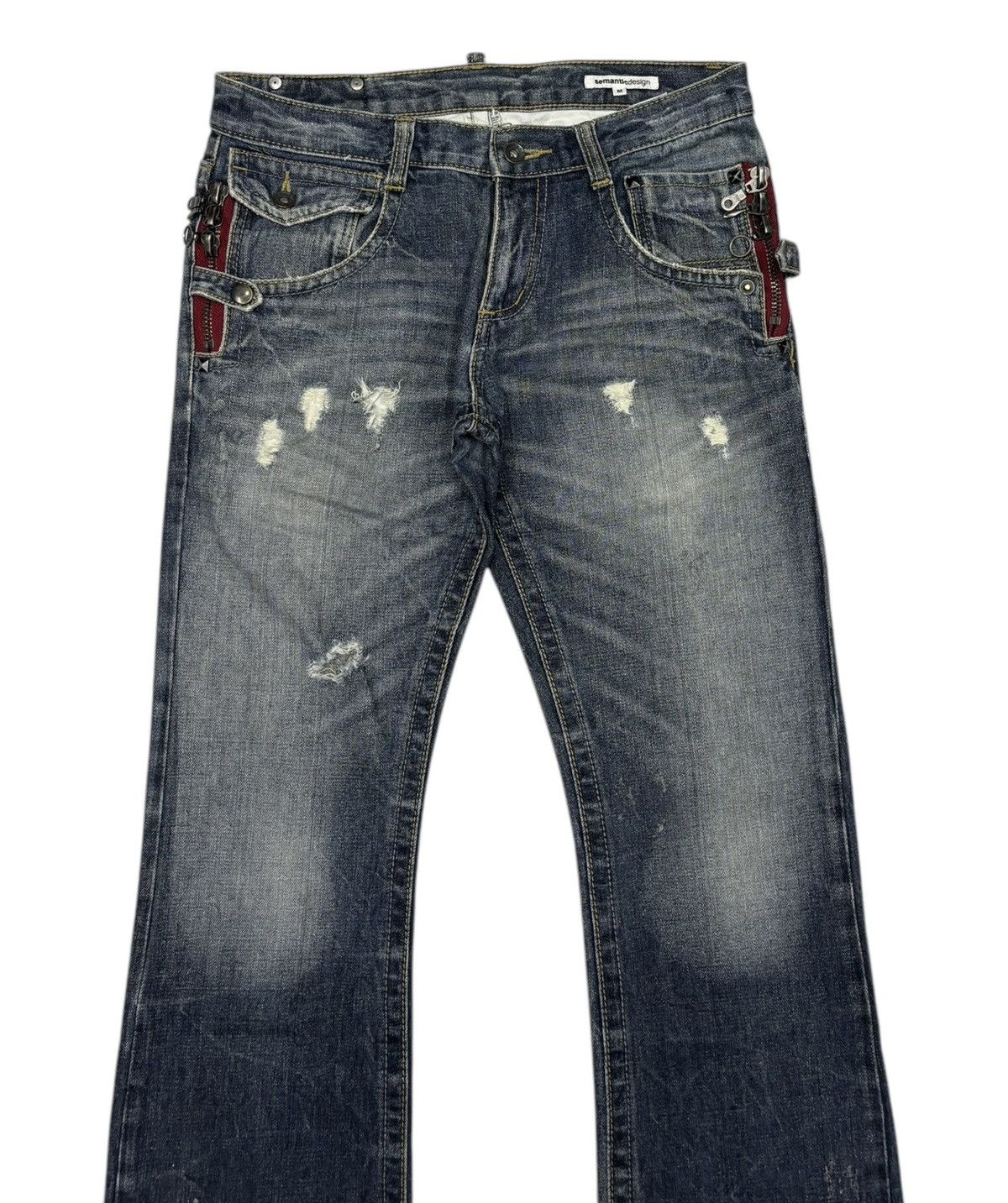 If Six Was Nine SEMANTIC DESIGN FLARED JEANS DISTRESSED DENIM Size US 31 - 5 Thumbnail