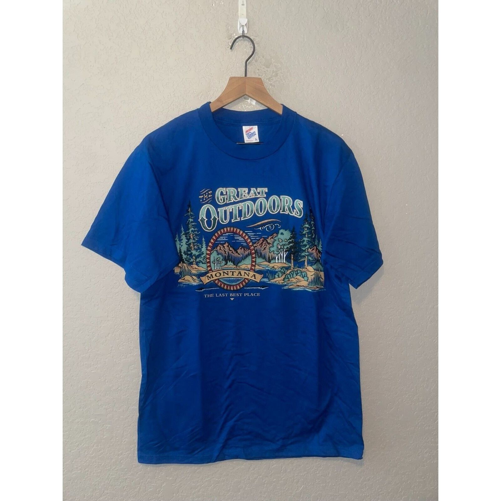 Jerzees Vintage Montana Shirt The Great Outdoors MT Blue Tee VTG 90s Size US L / EU 52-54 / 3 - 1 Thumbnail