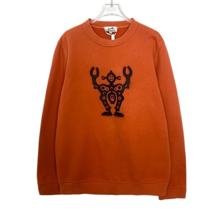 Hermes Hermès Orange Cotton Sweatshirt With Leather Robot Appliqué Size US L / EU 52-54 / 3 - 1 Thumbnail