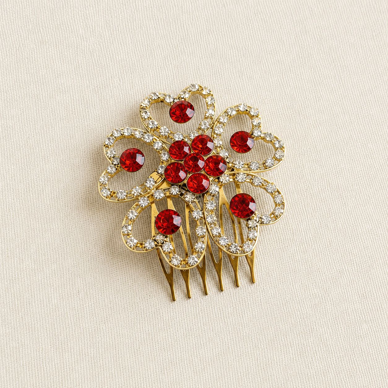 Other Gold Red Rhinestone Flower Hair Comb Size ONE SIZE - 1 Thumbnail