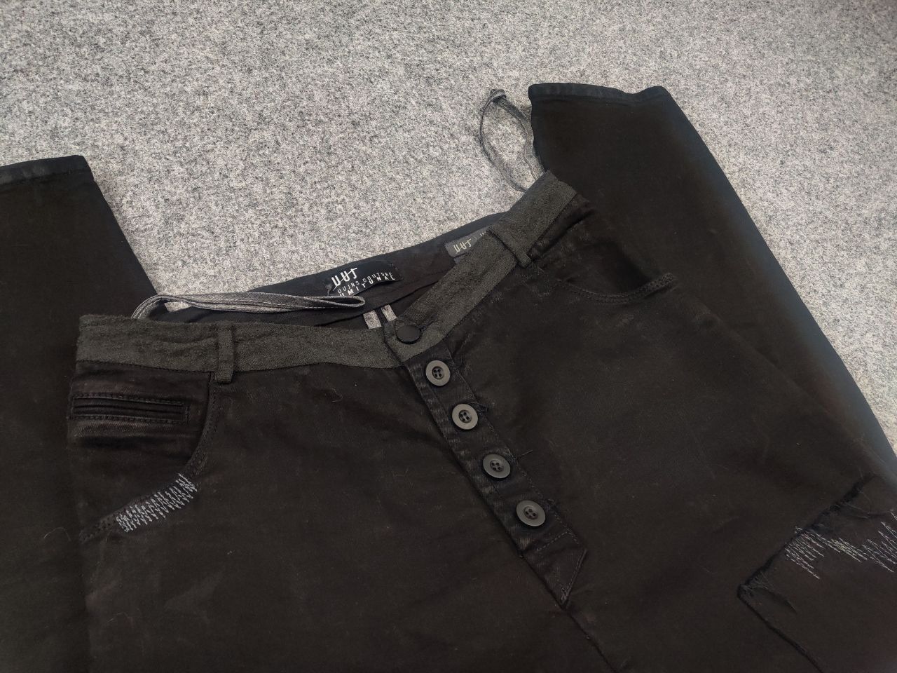 Japanese Brand Umit Unal Couture Black jeans decorative Drop Crotch Pants Size US 31 - 13 Thumbnail