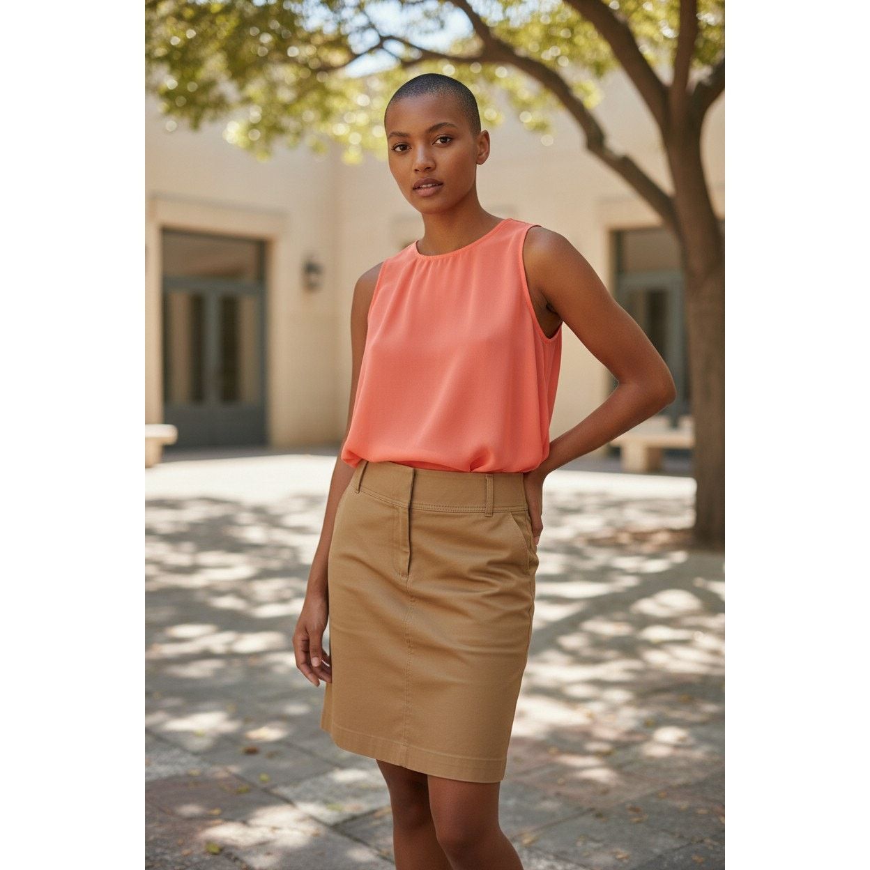 Ann Taylor Ann Taylor Tan Skirt Chino Style Faux Pocket Beltloops Sz 10 Size 32" / US 10 / IT 46 - 1 Thumbnail