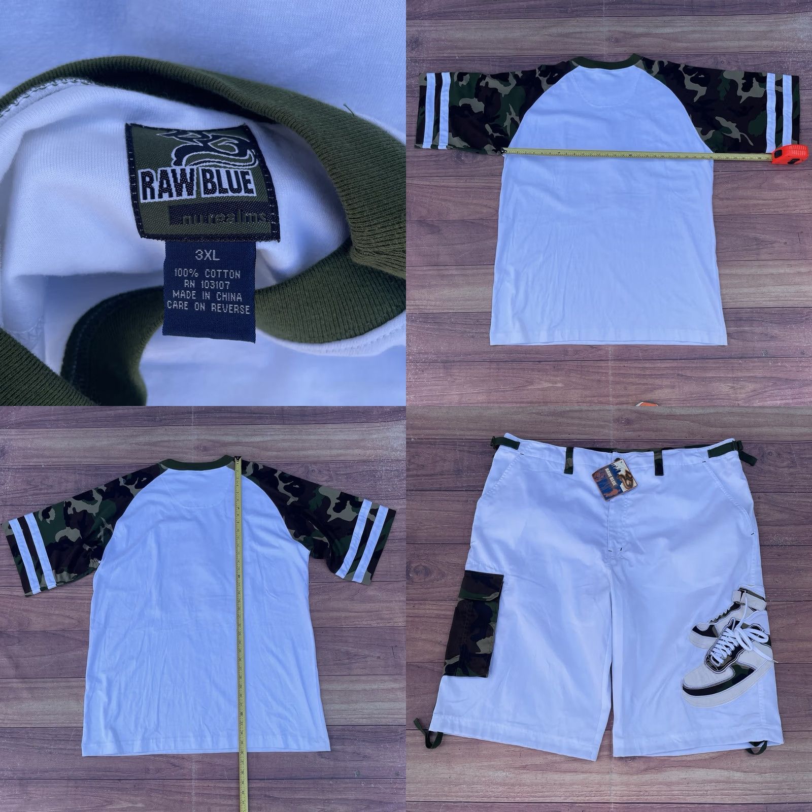 Vintage VINTAGE Raw Blue Camouflage Shirt + Shorts Hip Hop Set Streetwear AF1 Y2K Sz 3XL Size US XXL / EU 58 / 5 - 8 Thumbnail
