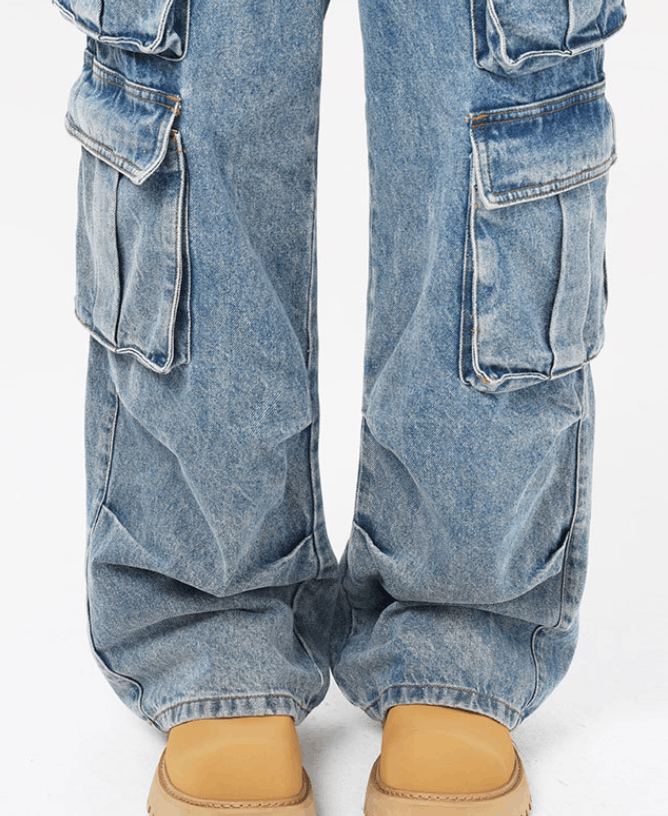 Japanese Brand × Jean Men's washed multi-pocket casual straight-leg cargo jeans Size US 32 / EU 48 - 6 Thumbnail