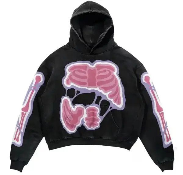 image of Vintage Broke Skull Printed Hoodie in Black, Men's (Size Large)