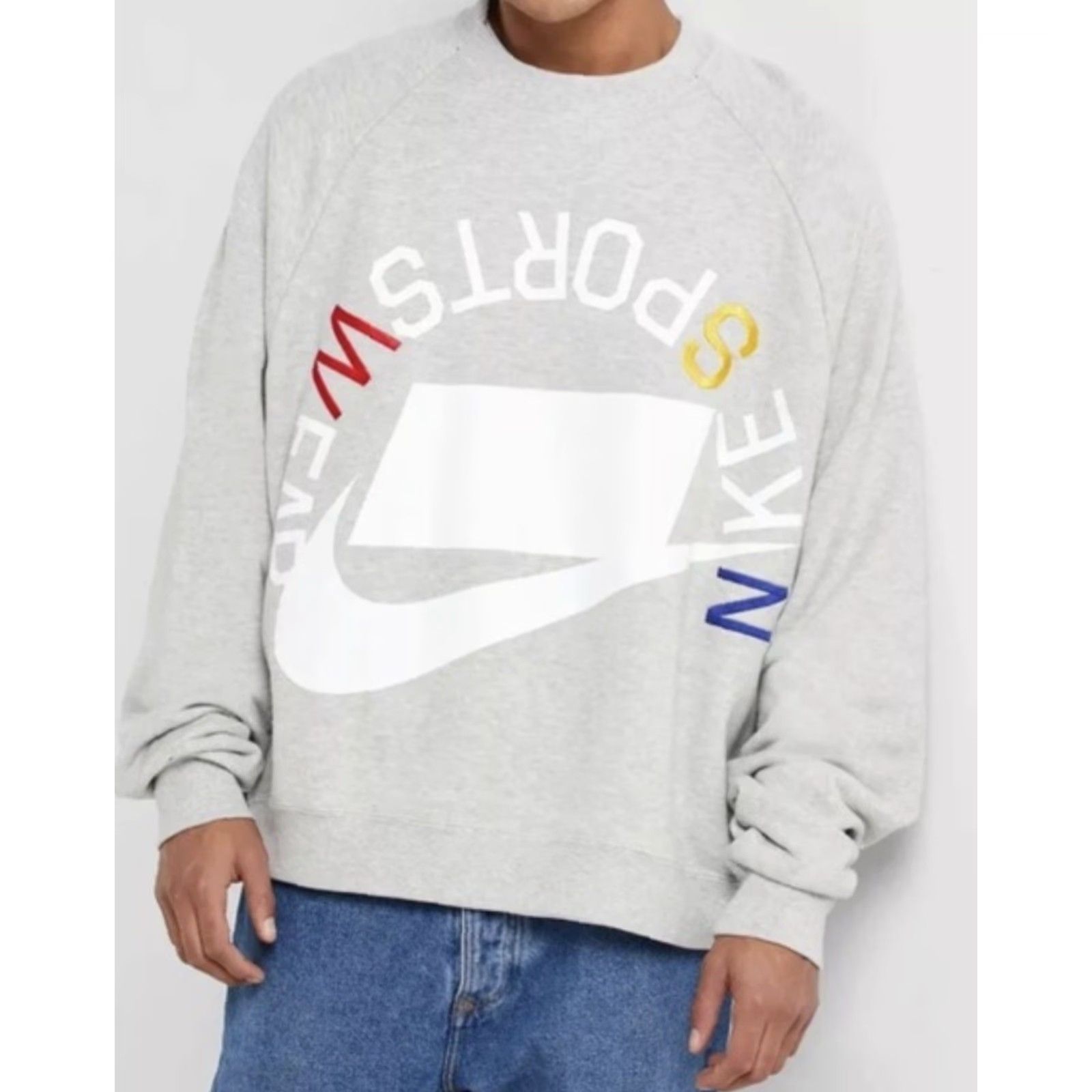 Nike Nike Sportswear NSW Block Swoosh Logo Heather Gray French Terry Crewneck Pullover Sweatshirt S Mens Small Size US S / EU 44-46 / 1 - 2 Thumbnail