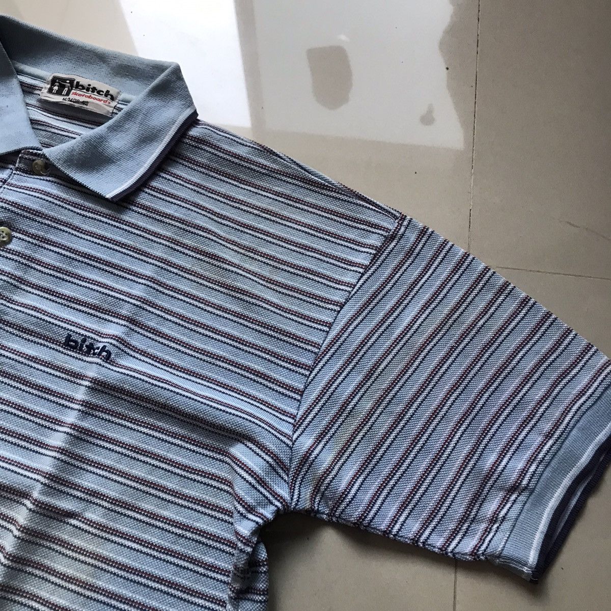 Hook-Ups × Hysteric Glamour Vintage 90s Bitch Skateboards Polo Shirt Stripe blue colar Size US M / EU 48-50 / 2 - 12 Thumbnail