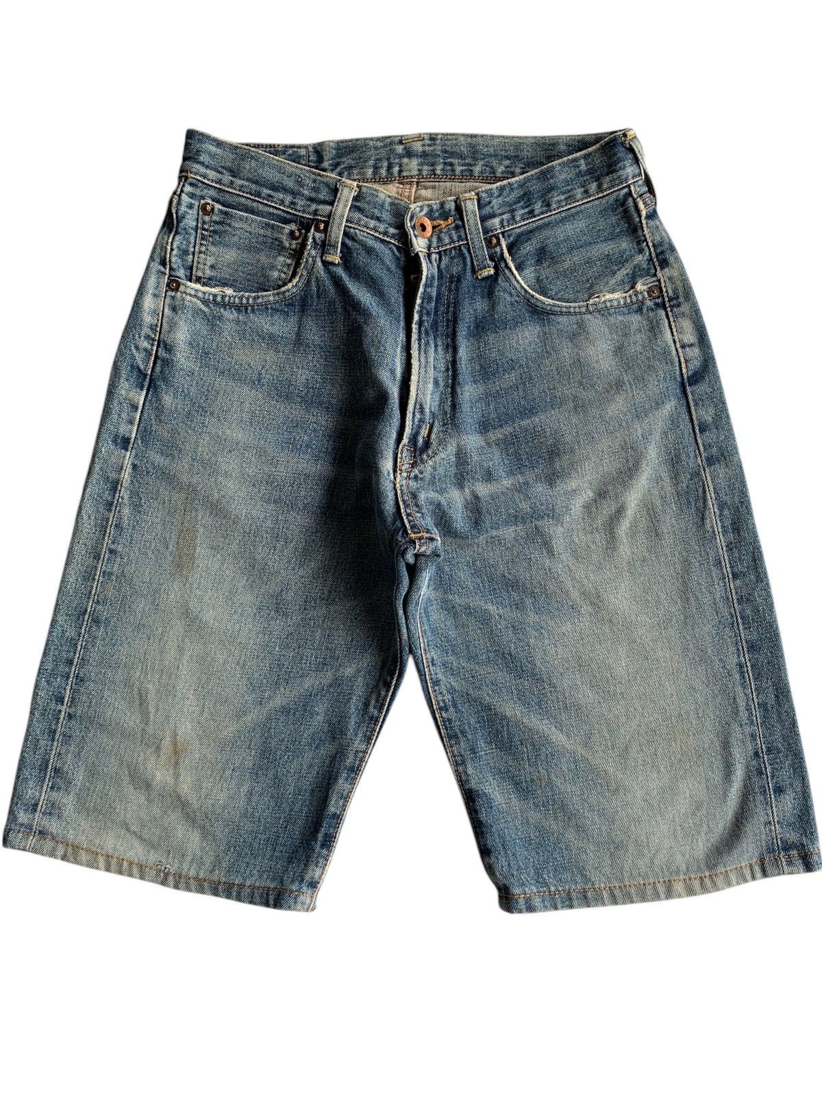 VINTAGE EDWIN 505X SELVEDGE SHORT DISTRESSED DENIM