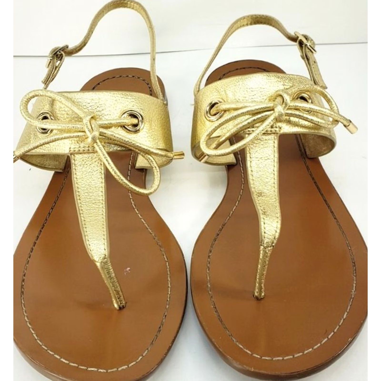 Vintage Kate Spade New York Gold Slingback Flat Sandal Bow Crossover Toe-Post Women 10M Size US 10 / IT 40 - 3 Thumbnail