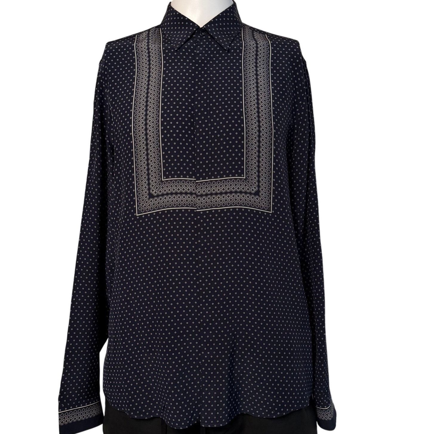 Gucci 2014 Navy Tile Pattern Silk Twill Shirt Slim fit 41 / 16 Size US L / EU 52-54 / 3 - 1 Thumbnail