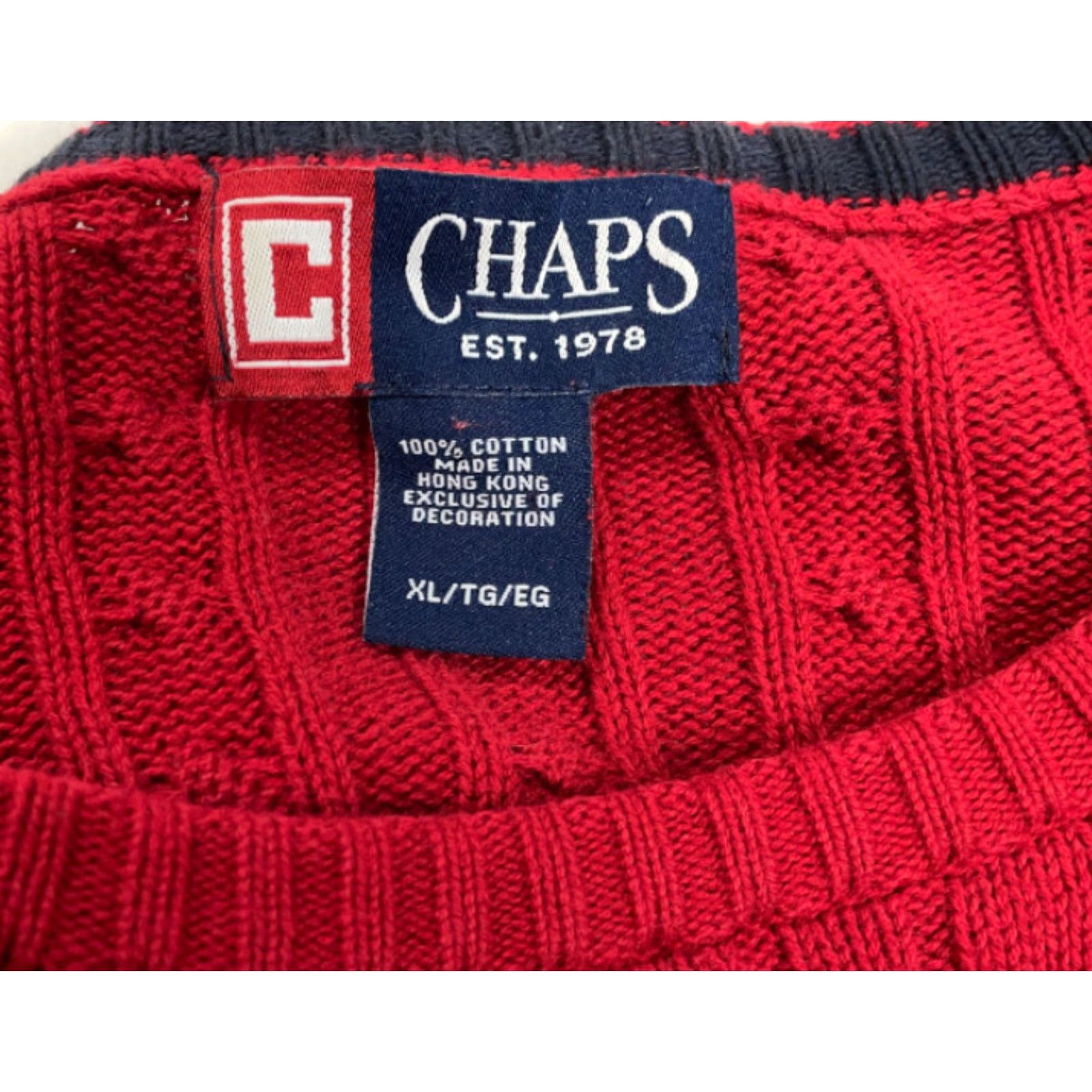 Chaps VTG 90s Red Cable Knit Pullover Sweater Chaps Men XL Cotton Embroidered Crew Neck Knit Style Pullover Size US XL / EU 56 / 4 - 5 Thumbnail
