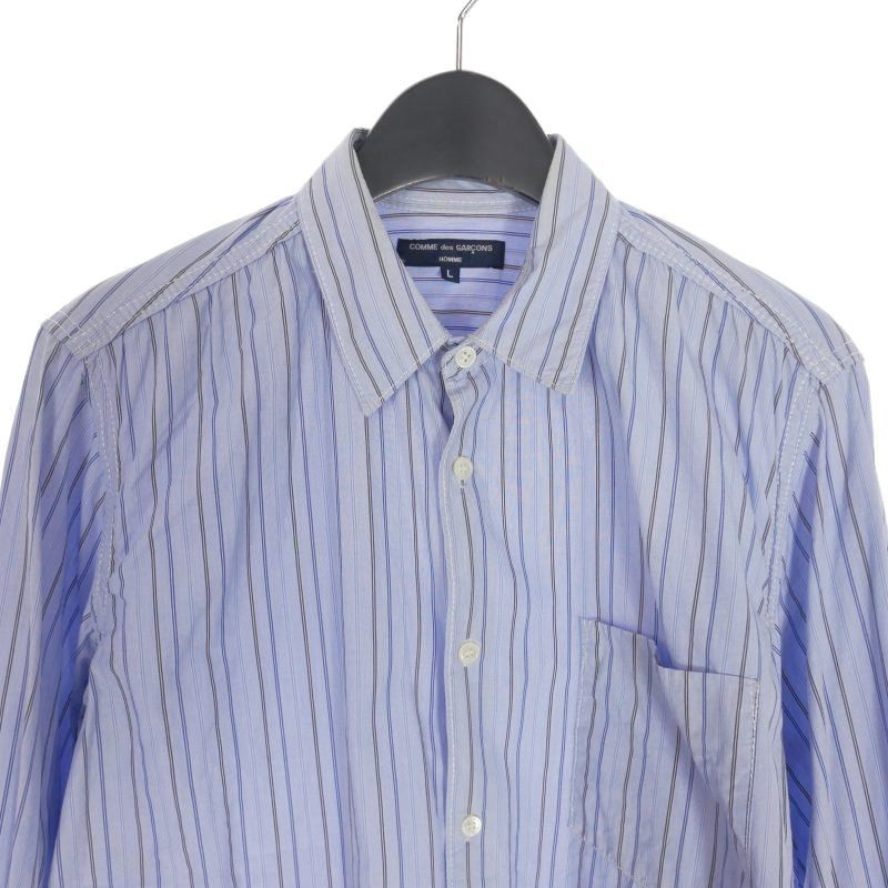 Comme des Garcons Homme Shirt Striped Long Sleeve Chest Pocket Cotton Light Blue Size US L / EU 52-54 / 3 - 3 Thumbnail