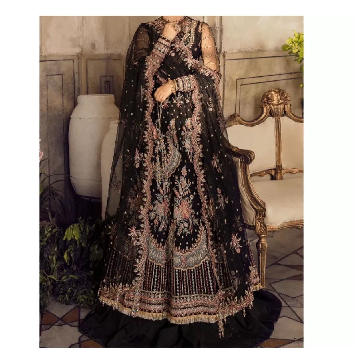 Other Party Wear Stiched Embroidered Black Net Eid Collection Size M / US 6-8 / IT 42-44 - 1 Thumbnail