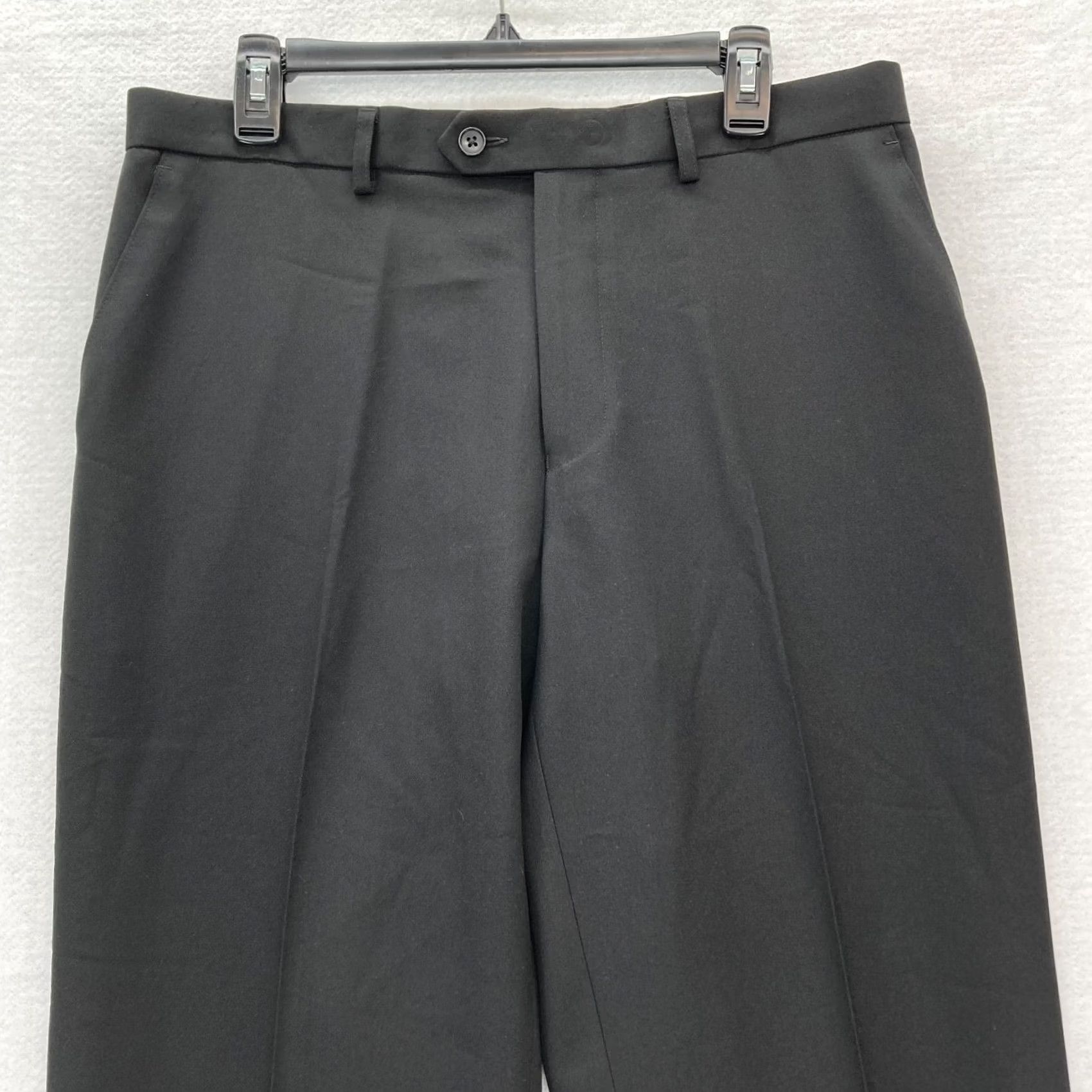 Izod IZOD Dress Pants Mens 34x30 Regular Fit Straight Black Flat Front Stretch Pants Size US 34 / EU 50 - 2 Thumbnail