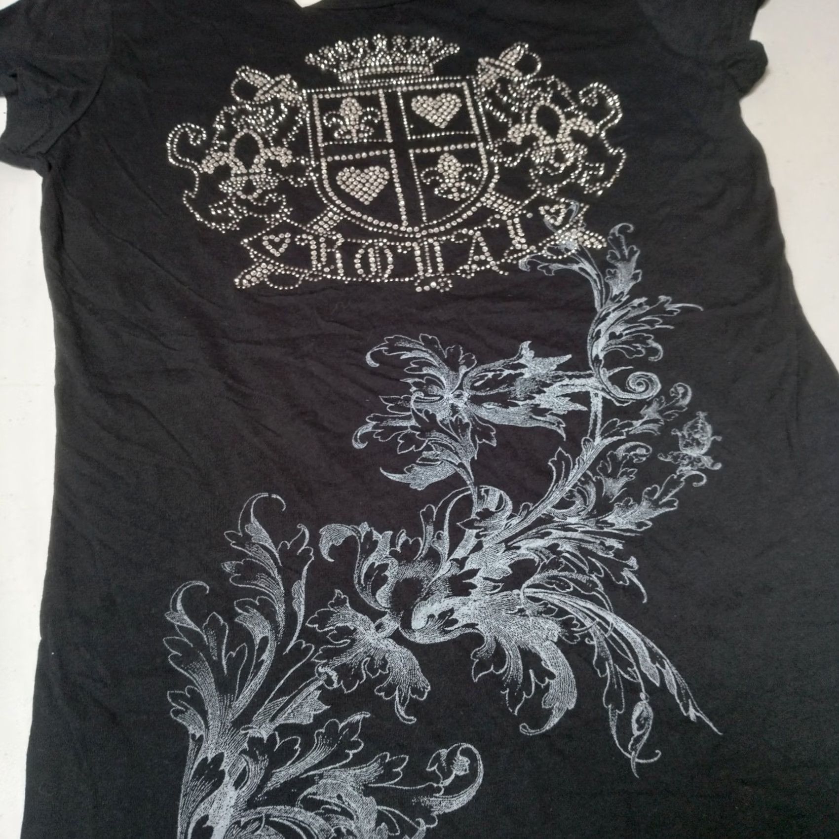 Vintage VINTAGE Wet Seal Shirt Juniors XL Slim Fit Black Cap Sleeve Rhinestones Bling Royal Crest Queen Y2K 90s? Read Size XL / US 12-14 / IT 48-50 - 3 Thumbnail