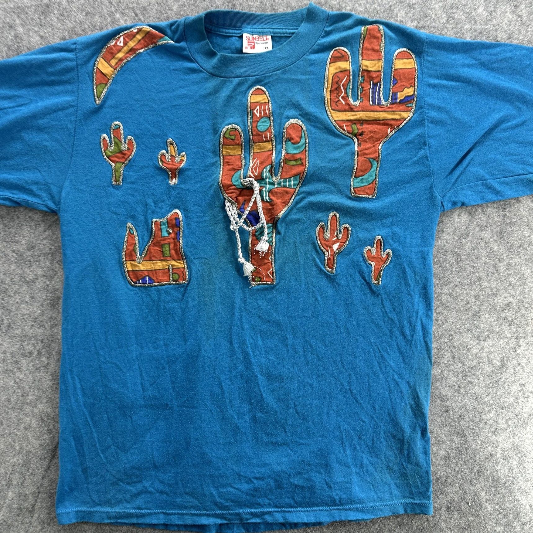 Vintage VINTAGE Sunbelt Shirt Mens XL Blue Southwestern Cactus Applique Made USA 90s Size US XL / EU 56 / 4 - 3 Thumbnail