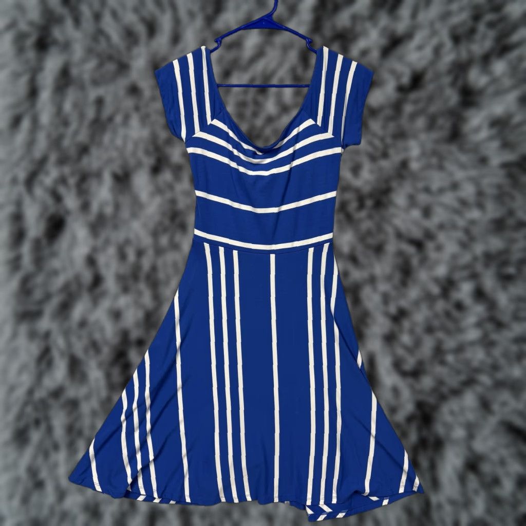 Loft LOFT Dress S Work Casual Nautical Striped A-Line Knit Cowl Neck Knee Length Short Sleeve Womens Modern Vintage 60s Inspired Size S / US 4 / IT 40 - 1 Thumbnail