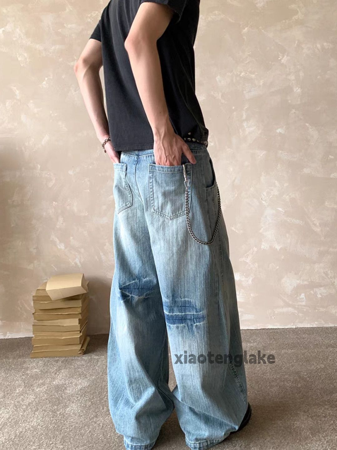 Jean Unisex washed faded loose baggy dance hiphop jeans Size US 26 / EU 42 - 1 Thumbnail