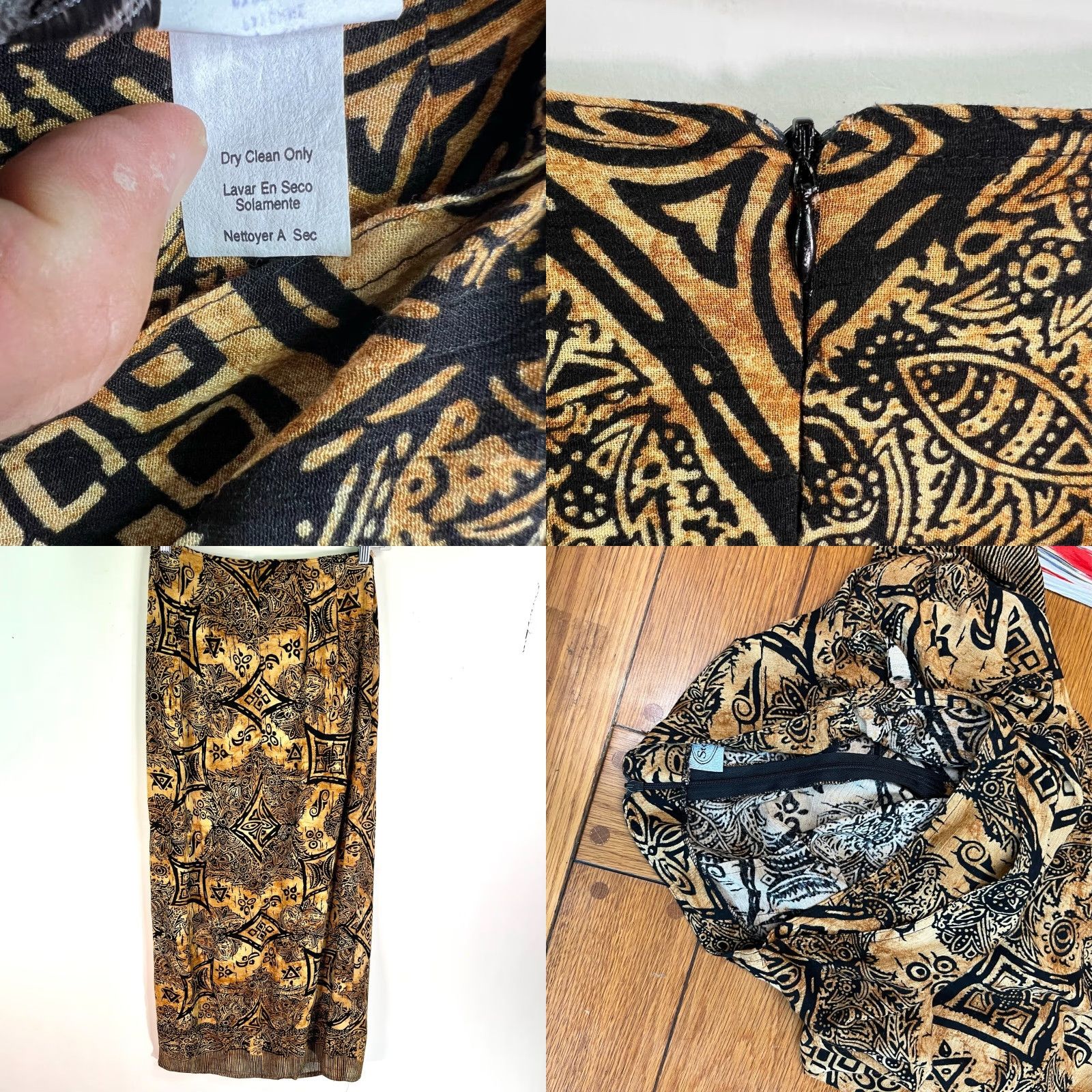 Vintage Stonebridge Skirt Womens Size 12 Maxi Wrap Geometric Brown Gold Rayon Chambray Lightweight 40in Length Size 34" / US 12 / IT 48 - 8 Thumbnail