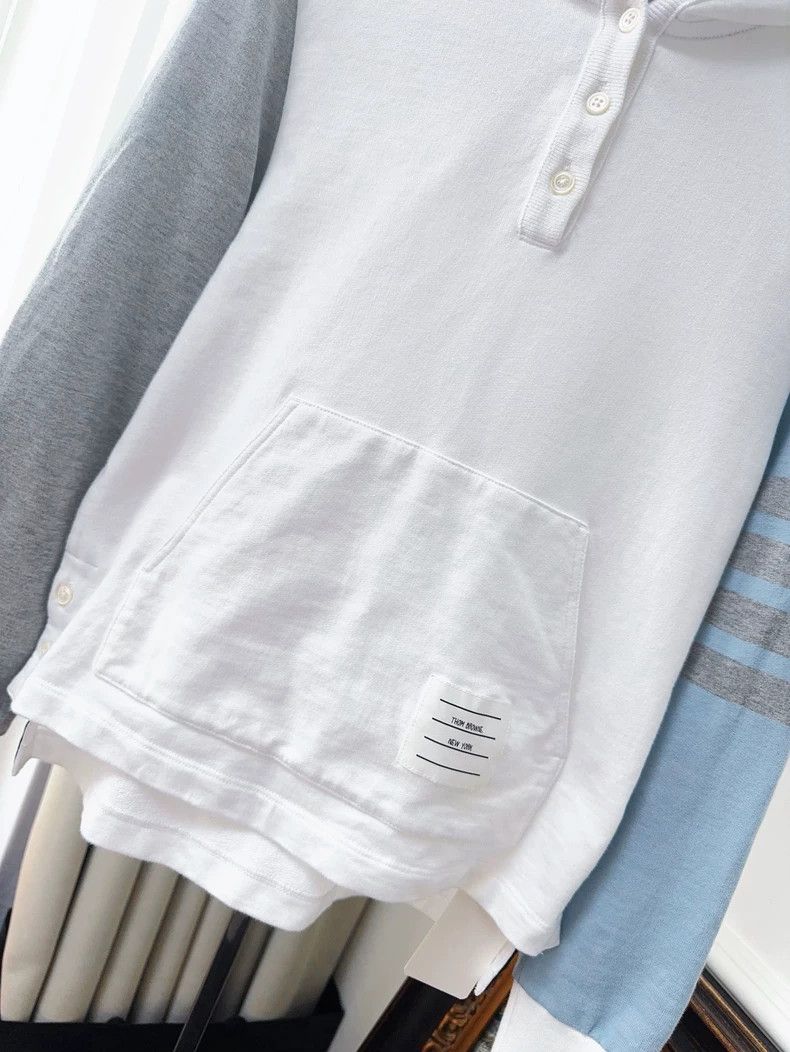 Thom Browne Thom Browne Blue, white and gray patchy hoodie Size XS / US 0-2 / IT 36-38 - 3 Thumbnail