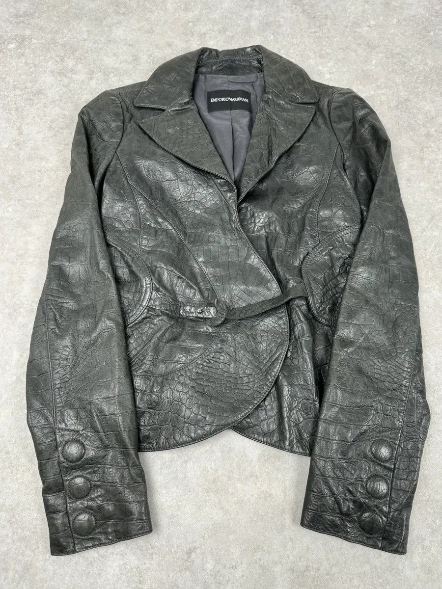 Emporio Armani 2000s Emporio Armani Crocodile Embossed Grey Leather Jacket Size S / US 4 / IT 40 - 1 Thumbnail
